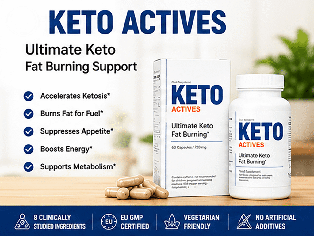 Keto Actives fat burning supplement bottle and box for keto weight loss support