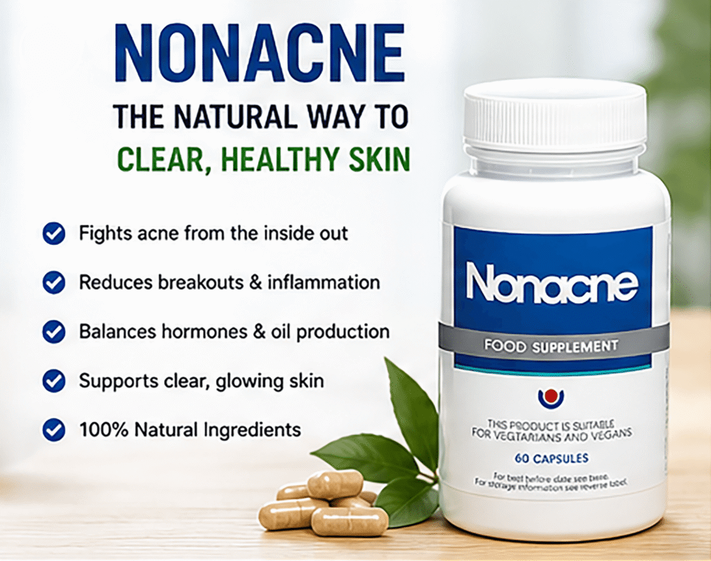 Nonacne natural acne supplement bottle for clear skin and hormonal acne support