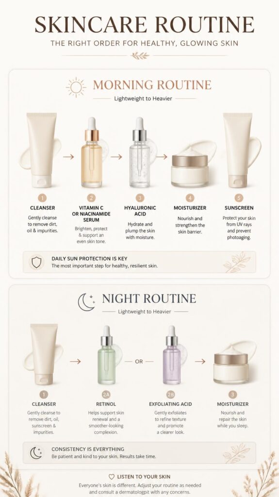 Correct order for layering skincare products morning and night